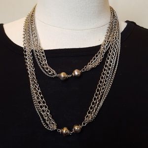 Silver Tone Chain and Bead Necklace